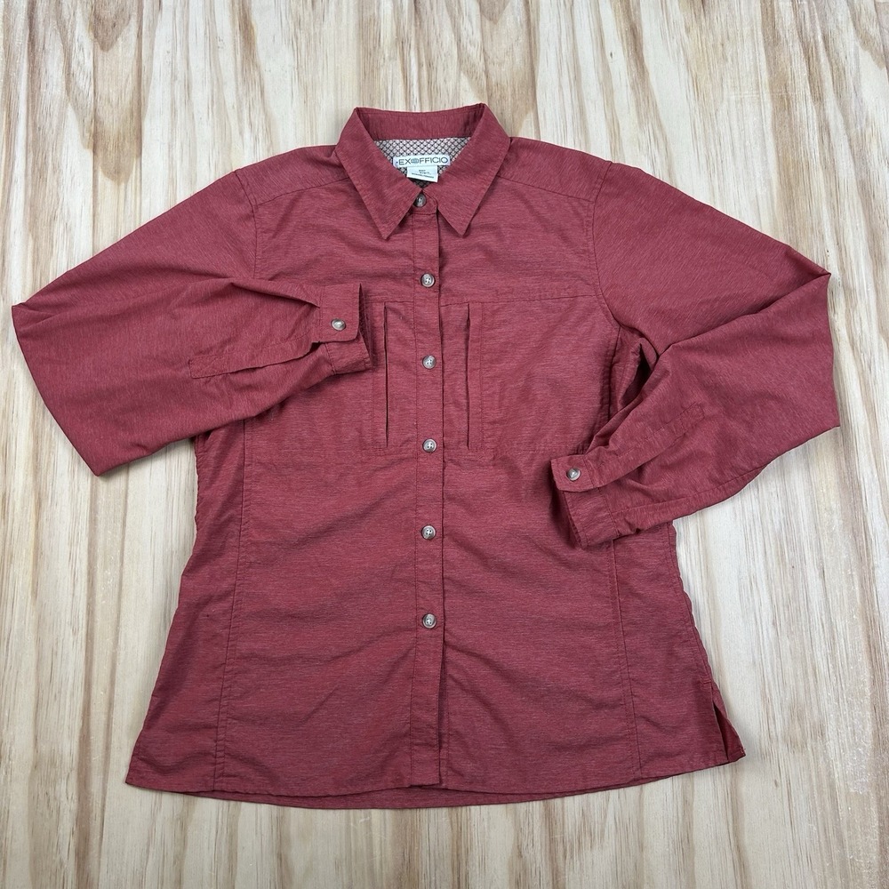 ExOfficio Women's Hiking Shirt Small Red Nylon Blend Long Sleeve Outdoor Travel